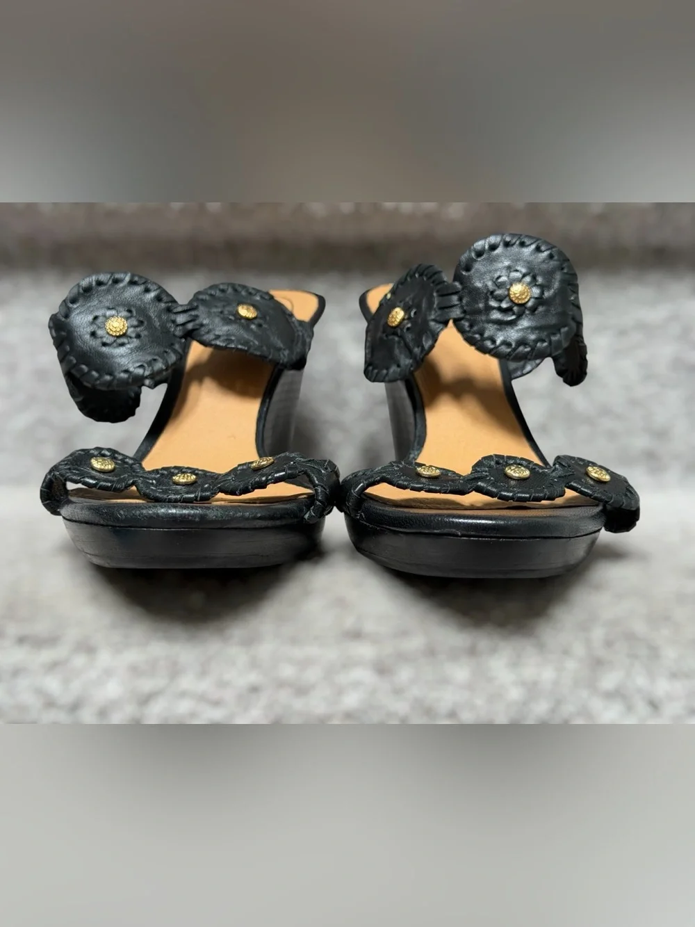 Jack Rogers Luccia Wedge Sandals Floral Medallion Leather Resort Coastal Boho